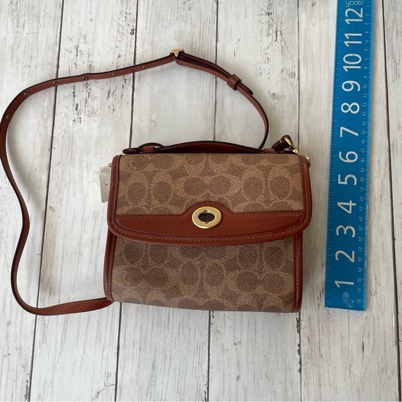 NWT COACH Coated Canvas Kip Turnlock Crossbody B4/Tan Rust 7”x5.25”x4” AS IS - Picture 11 of 12